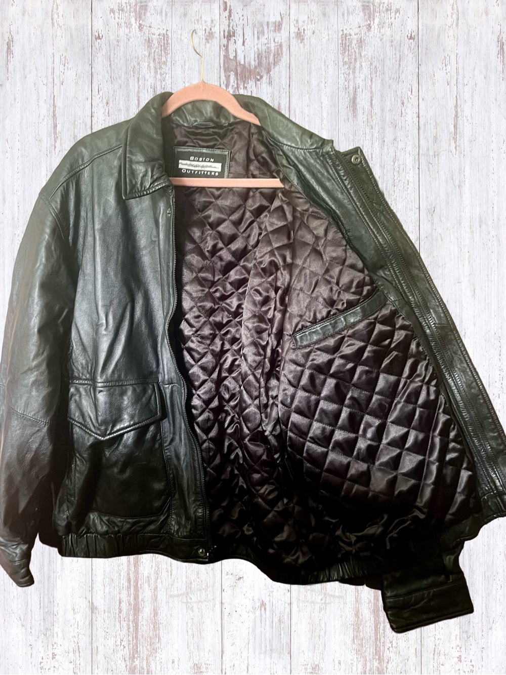 Boston Outfitters Black Leather Bomber Jacket XXL - Picture 3 of 14